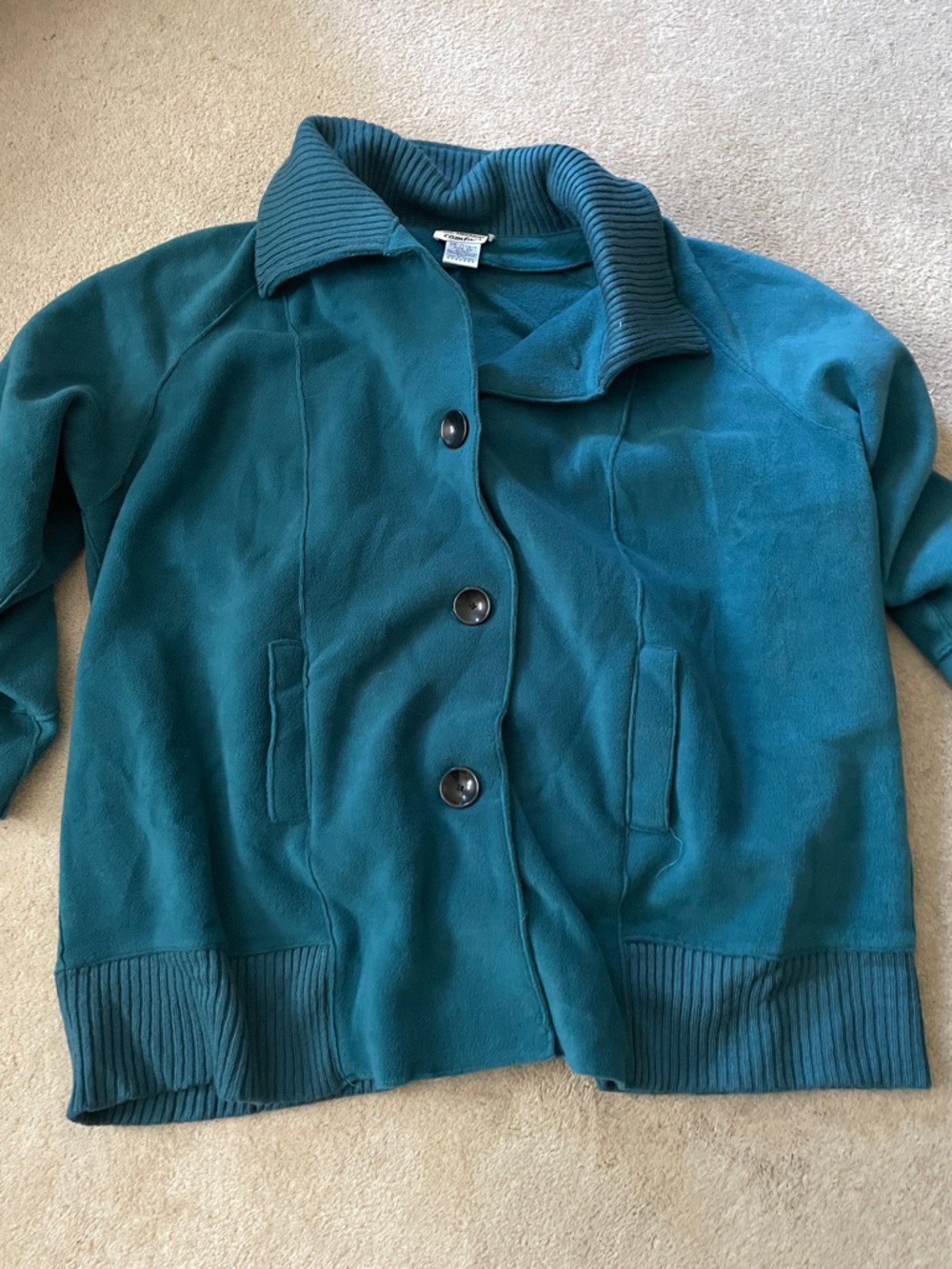 Teal Women's Button-Up Jacket with Ribbed Collar
